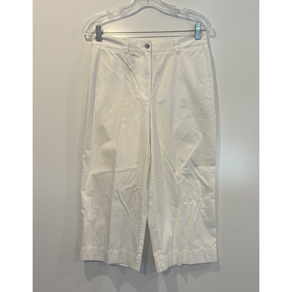 Lauren Ralph Lauren Petite White Cotton Cropped Wide Leg Pants Womens Size 10P